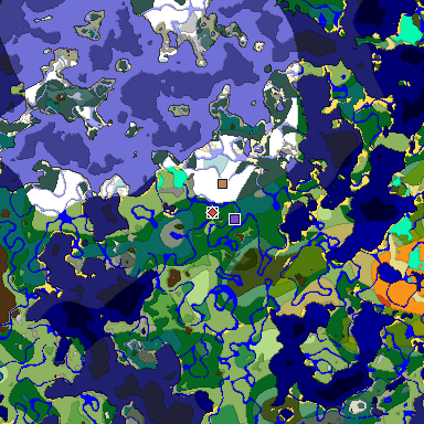 Predicted biome map of Java 1.18 seed -7996372060129310606 around estimated spawn