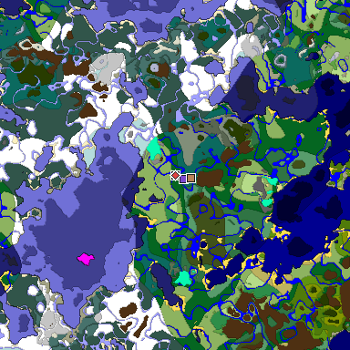 Predicted biome map of Java 1.18 seed -494683057658586617 around estimated spawn