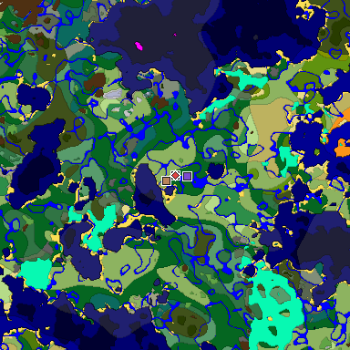 Predicted biome map of Java 1.18 seed 3117245805157117680 around estimated spawn