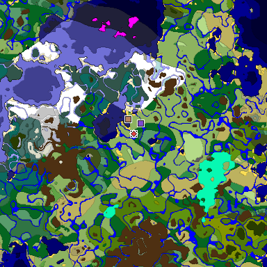 Predicted biome map of Java 1.18 seed -8148437902982435356 around estimated spawn