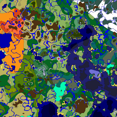 Predicted biome map of Java 1.18 seed 4634113649563737488 around estimated spawn