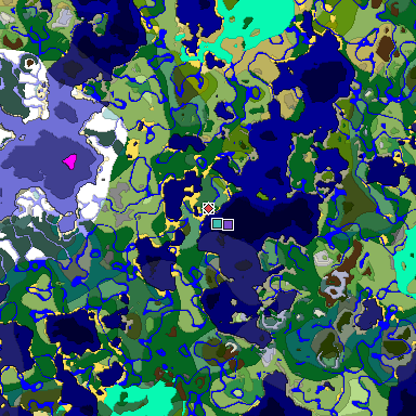Predicted biome map of Java 1.18 seed -7967883624282674123 around estimated spawn