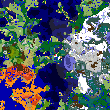 Predicted biome map of Java 1.18 seed -8255916447612471808 around estimated spawn