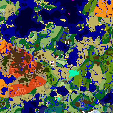 Predicted biome map of Java 1.18 seed 2423948896620413568 around estimated spawn