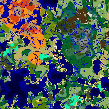 Predicted biome map of Java 1.18 seed -157405921404499775 around estimated spawn