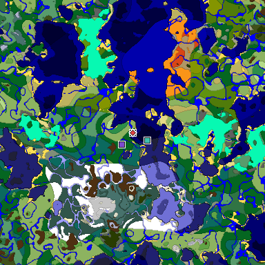 Predicted biome map of Java 1.18 seed -1203686920600914151 around estimated spawn