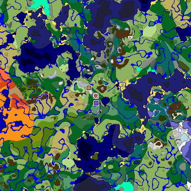 Predicted biome map of Java 1.18 seed -6503707914898182624 around estimated spawn