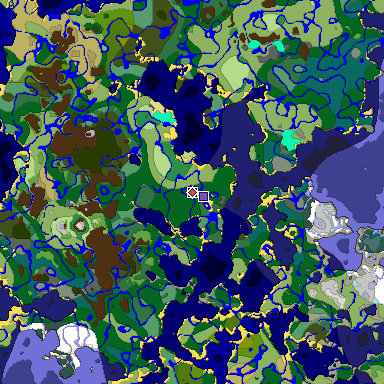Predicted biome map of Java 1.18 seed 4996832012794947690 around estimated spawn