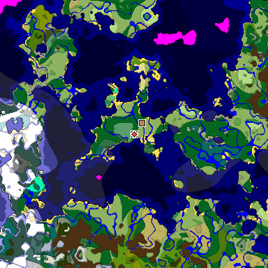 Predicted biome map of Java 1.18 seed 4951155951332680022 around estimated spawn