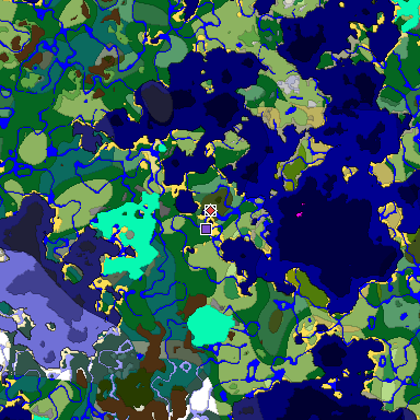 Predicted biome map of Java 1.18 seed -8554151371302931189 around estimated spawn
