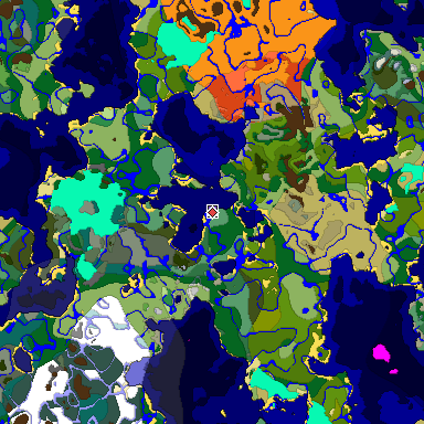 Predicted biome map of Java 1.18 seed -9131220831569649459 around estimated spawn