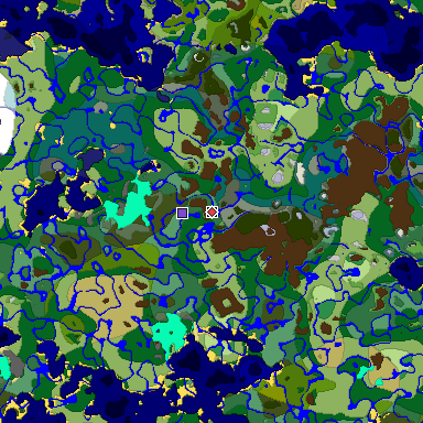 Predicted biome map of Java 1.18 seed -7964031310018141036 around estimated spawn