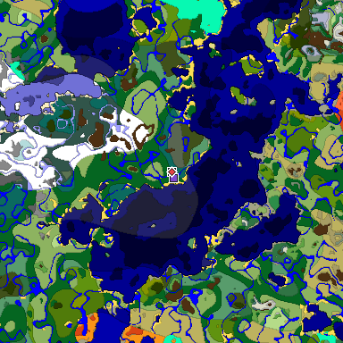 Predicted biome map of Java 1.18 seed -6565096744028685174 around estimated spawn