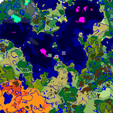 Predicted biome map of Java 1.18 seed 5911803603595928254 around estimated spawn