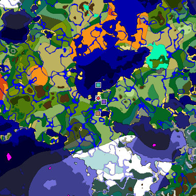 Predicted biome map of Java 1.18 seed -7300757477089624870 around estimated spawn
