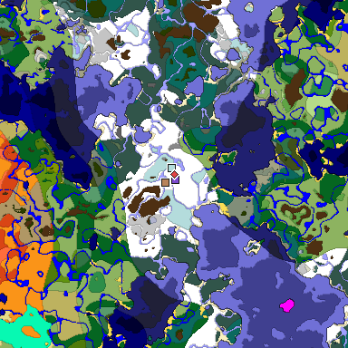 Predicted biome map of Java 1.18 seed -6111339914158353693 around estimated spawn
