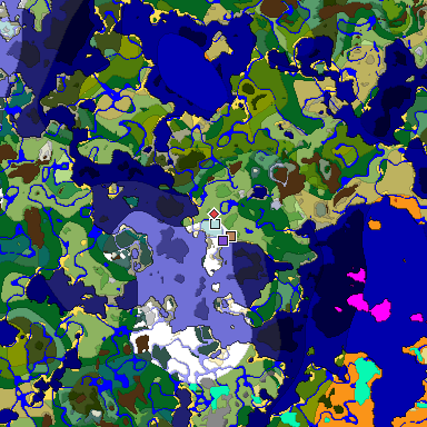 Predicted biome map of Java 1.18 seed 8719487156448570568 around estimated spawn