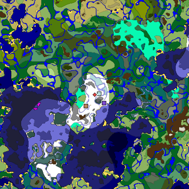 Predicted biome map of Java 1.18 seed -2502538613898462455 around estimated spawn