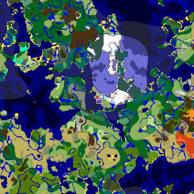 Predicted biome map of Java 1.18 seed -5328062260037633144 around estimated spawn