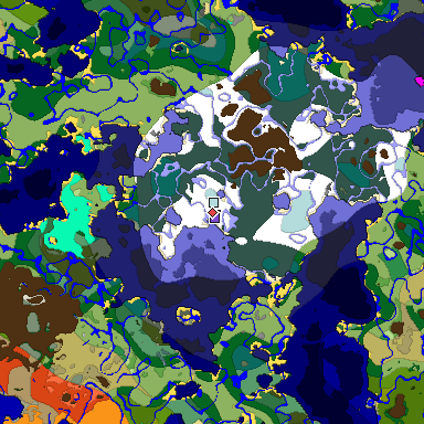 Predicted biome map of Java 1.18 seed -3835060763406299947 around estimated spawn