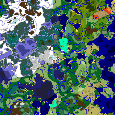 Predicted biome map of Java 1.18 seed 2358452291371896247 around estimated spawn
