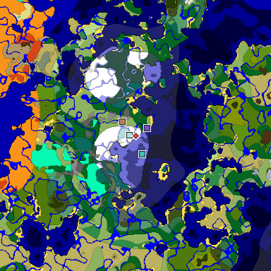 Predicted biome map of Java 1.18 seed 4972745931091226516 around estimated spawn