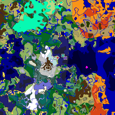 Predicted biome map of Java 1.18 seed -7699081460399491499 around estimated spawn