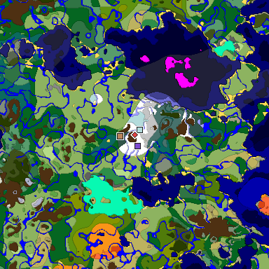 Predicted biome map of Java 1.18 seed 4193465196724014036 around estimated spawn
