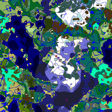 Predicted biome map of Java 1.18 seed 2167309628038225814 around estimated spawn