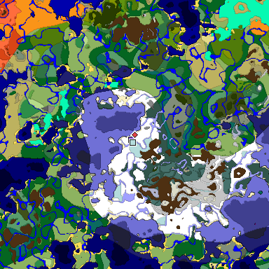 Predicted biome map of Java 1.18 seed -2460805217729405097 around estimated spawn