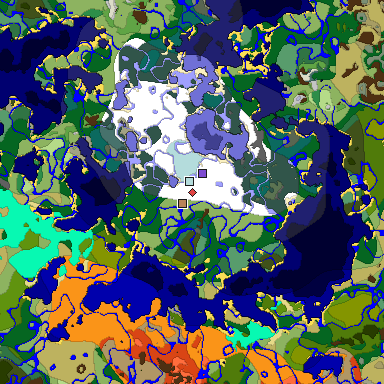 Predicted biome map of Java 1.18 seed -8295142265191175828 around estimated spawn