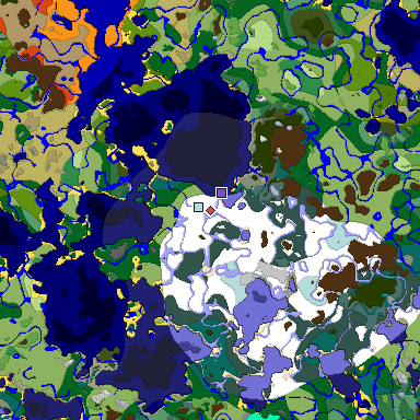 Predicted biome map of Java 1.18 seed 7474125103774756126 around estimated spawn