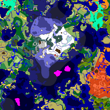 Predicted biome map of Java 1.18 seed -8427176742205252868 around estimated spawn