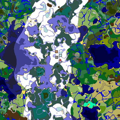Predicted biome map of Java 1.18 seed 3541103230146492164 around estimated spawn