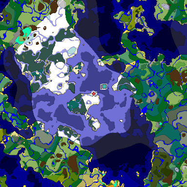 Predicted biome map of Java 1.18 seed 5066801264348819739 around estimated spawn