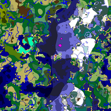 Predicted biome map of Java 1.18 seed 5737202409629231178 around estimated spawn