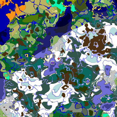 Predicted biome map of Java 1.18 seed 4845015417871916751 around estimated spawn