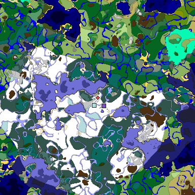 Predicted biome map of Java 1.18 seed -5945537533551264270 around estimated spawn