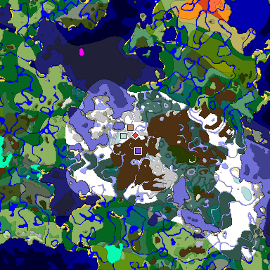 Predicted biome map of Java 1.18 seed -4413481346529273967 around estimated spawn