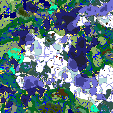 Predicted biome map of Java 1.18 seed -2533605245227344122 around estimated spawn