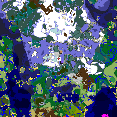 Predicted biome map of Java 1.18 seed 6841982740715699446 around estimated spawn