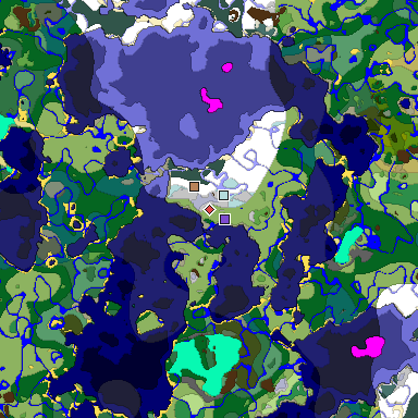 Predicted biome map of Java 1.18 seed -2631229267644065915 around estimated spawn