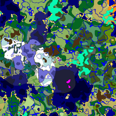 Predicted biome map of Java 1.18 seed 1609954678943939884 around estimated spawn