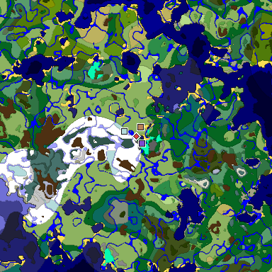 Predicted biome map of Java 1.18 seed -6968711441676559026 around estimated spawn