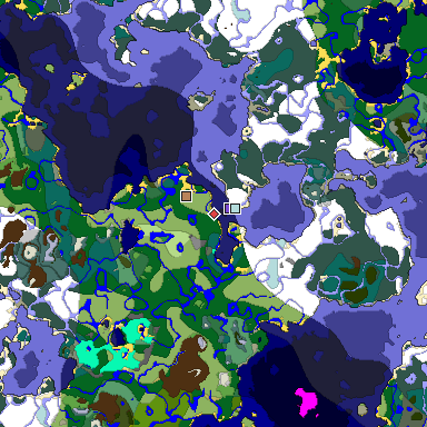 Predicted biome map of Java 1.18 seed -6330494979957905070 around estimated spawn