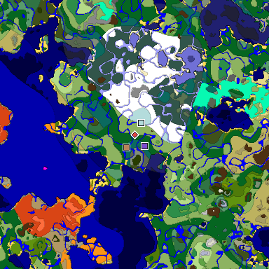 Predicted biome map of Java 1.18 seed -3806458839894580509 around estimated spawn