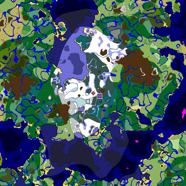Predicted biome map of Java 1.18 seed -7768806357823086751 around estimated spawn