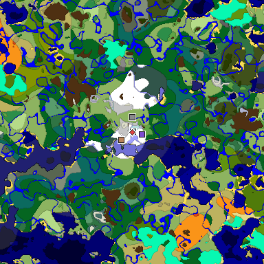 Predicted biome map of Java 1.18 seed -1800178080268003368 around estimated spawn