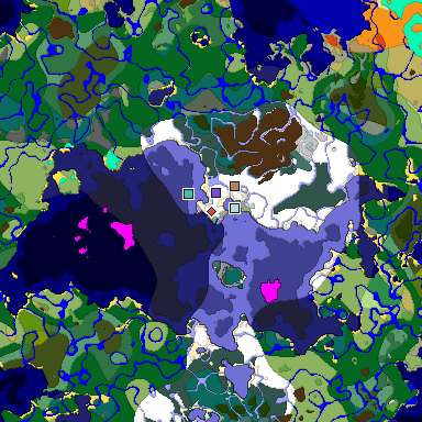 Predicted biome map of Java 1.18 seed 6709316171932631088 around estimated spawn