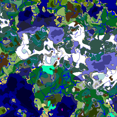Predicted biome map of Java 1.18 seed -1975042598725093562 around estimated spawn